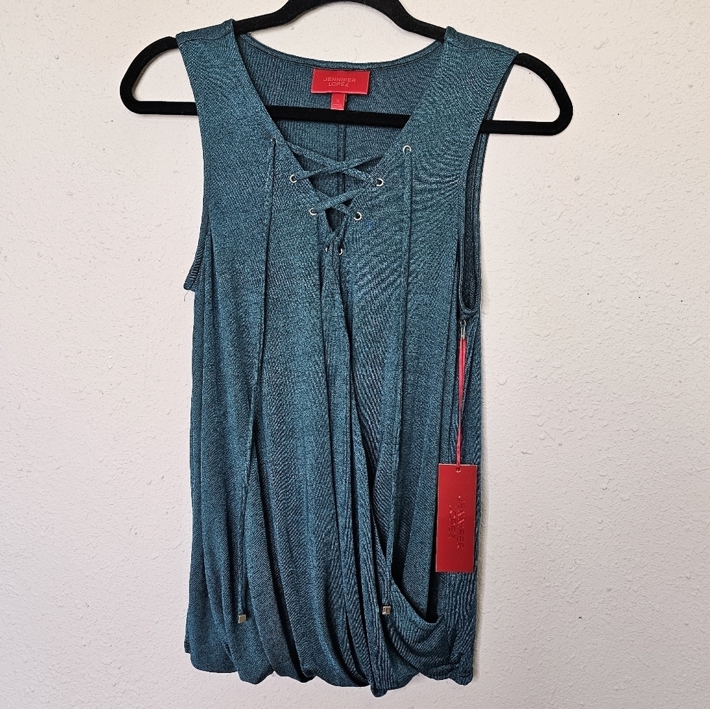 Jennifer Lopez Faux Wrap Lace Strap‎ V Neck Sleeveless Shirt Size S Small